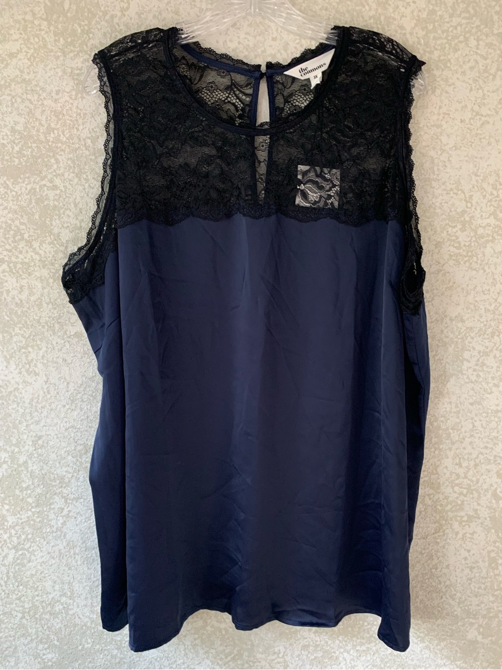 The Commons Navy Blue Satin Lace Yoke Sleeveless Top 3X NWOT Whimsygoth Luxury